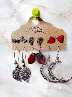 Mixed Earring Set — Pink, Red, Silver, Turquoise Accents